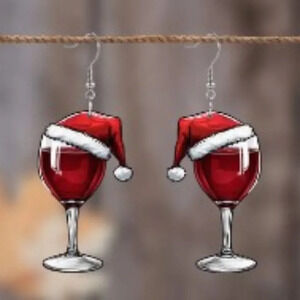 Wine Glass Dangle Earrings Double-Sided Cartoon Design, Acrylic SS posts